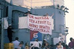 these days might these activists be courting extraordinary rendition? anti-nuclear activists on a US warship in Adelaide in the '80s - link to my 'another world is possible' set on flickr