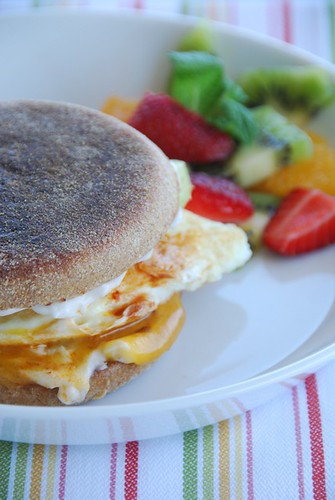 breakfast sandwich with eggs, cheddar, and chipotle chili