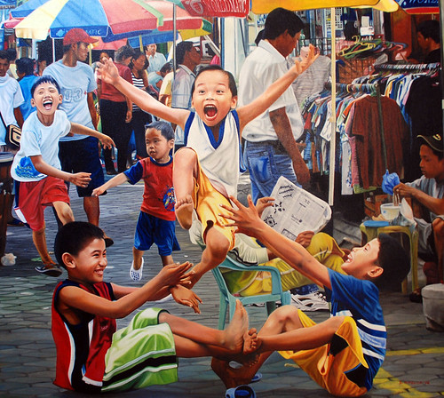 Children playing Luksong Tinik Traditional  Street Market game  boys painting Dante Hipolito Philippines Pinoy Filipino Pilipino Buhay  people pictures photos life Philippinen  菲律宾  菲律賓  필리핀(공화국)  special espesyal   