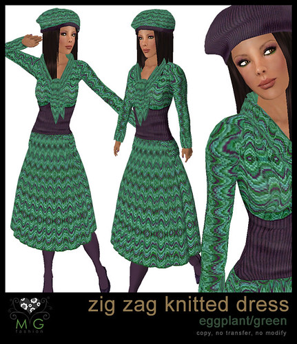 [MG fashion] Zig zag knitted dress (eggplant/green)