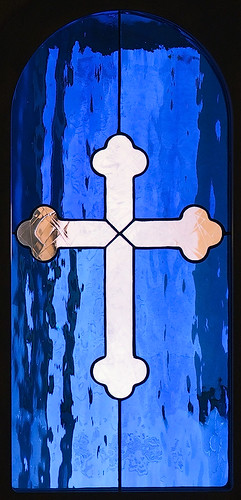 Saint Joseph Roman Catholic Church, in Zell, Missouri, USA - cross window