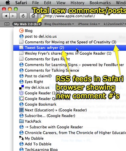 Safari RSS Feeds: Showing total and individual new comment and post numbers