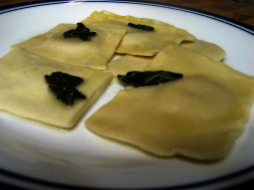 homemade raviolis with browned sage butter