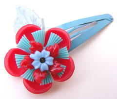 Red and Blue Vintage Flowers Barrette 