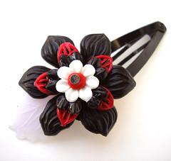 Red, White and Black Vintage Flowers Barrette