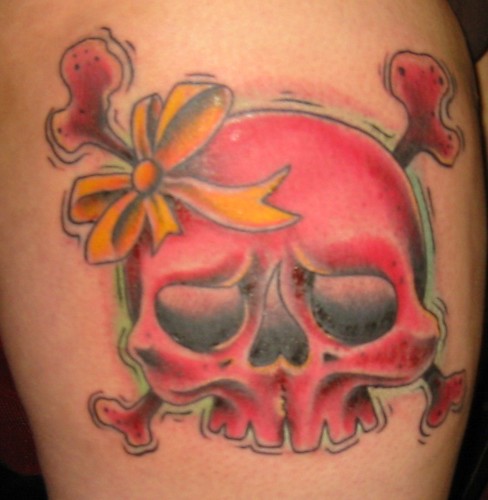 Pink Skull with Bow Tattoo 