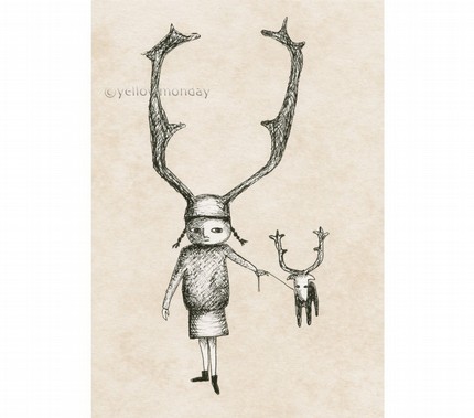 Viking Girl With Antlers & Pet Reindeer print.