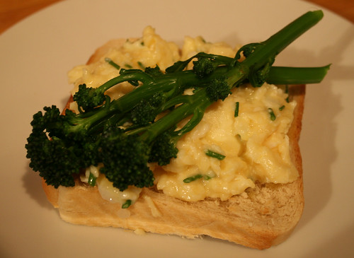 Purple Sprouting Broccoli with Scrambled Duck Eggs and Chives 4