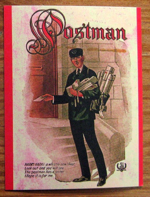 Vintage postman illustration postcard