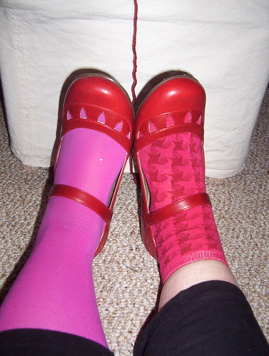 pink socks, new shoes