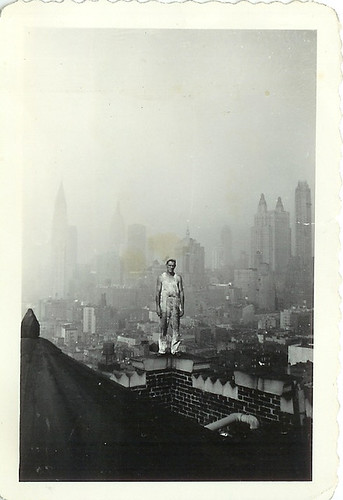 new york city skyline black and white. Old photo of New York City Skyline. These were old photos of the husband of a friend of my mom. He worked as a steeplechaser as they called them then.