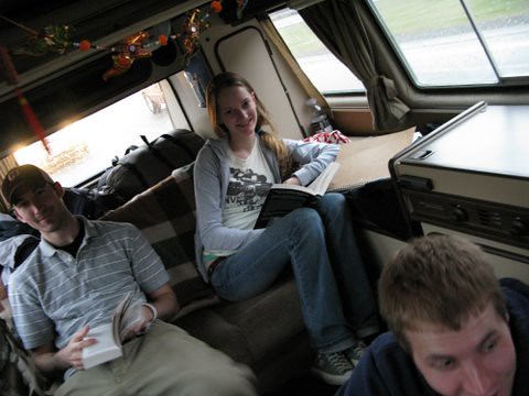 Nate, Christina, and Graham in the vanagon