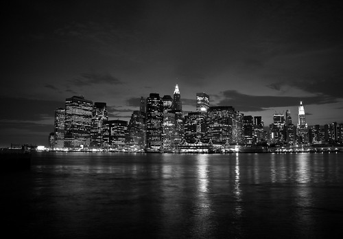new york city at night black and white. Manhattan by night - New York