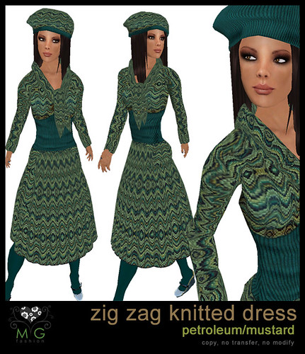 [MG fashion] Zig zag knitted dress (petroleum/mustard)