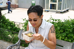 Rik eating a Cajita lunch from Chinatown in Havana