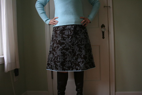 brown and blue A-line skirt