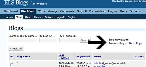 Site Admin-->Blogs navigation WPMu 1.3