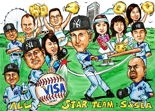 Caricatures VISA Yankees baseball colour marker