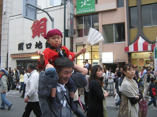 Cute fan-wielding boy at the Sanja Matsuri