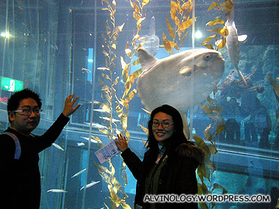 Rachel and I with the strange looking tail-less sun fish