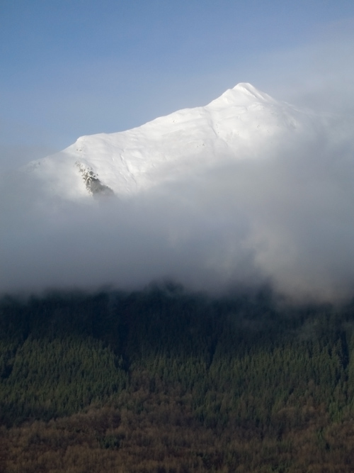 Mount McGinnis, cloud, and trees