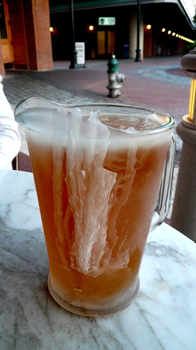 A real frosty pitcher of beer. While the ice just waters down the beer and the extreme cold kills the taste, it looks rather inviting nonetheless. Photo by Ubi Desperare Nescio.
