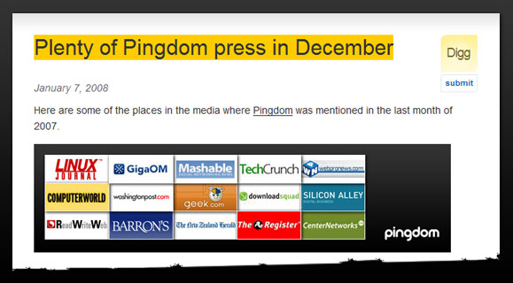 Pingdom press in December 2007