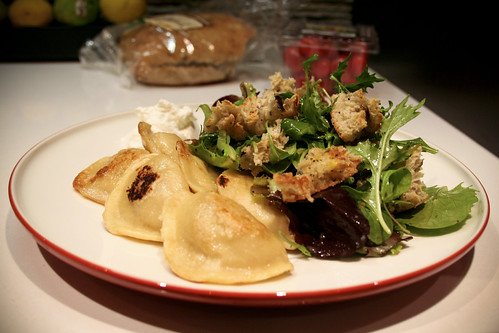 pirogies and salad