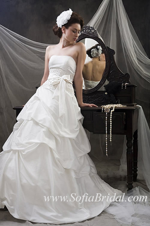 Female Model: Strapless taffeta wedding dress