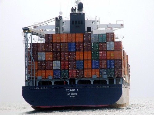 Container ship in the Straits of Singapore