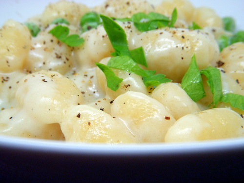 Gnocchi Gorgonzola with Peas Pepper and Parsley
