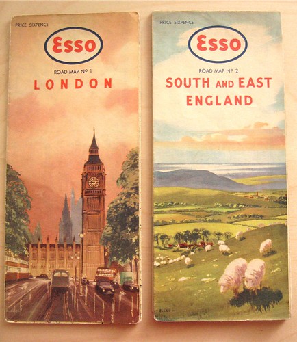 Esso Maps for London and South East England with 1960s style illustrations