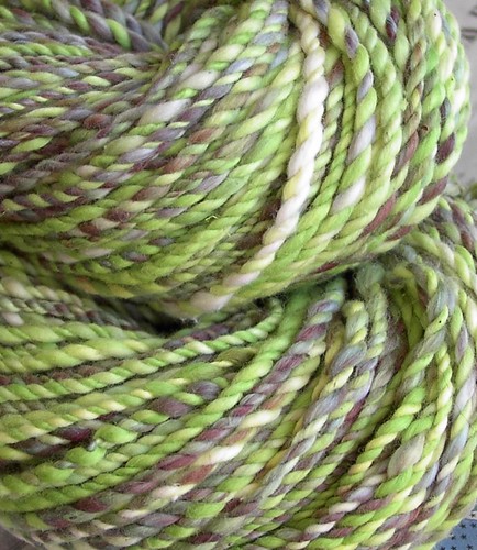 green and speckled frog handspun