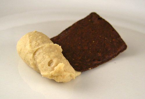chocolate tortilla chip with peanut butter bean dip