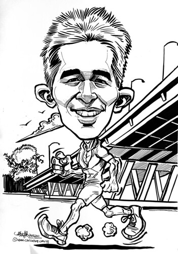 marathon runner caricature at Benjamin Sheares Bridge
