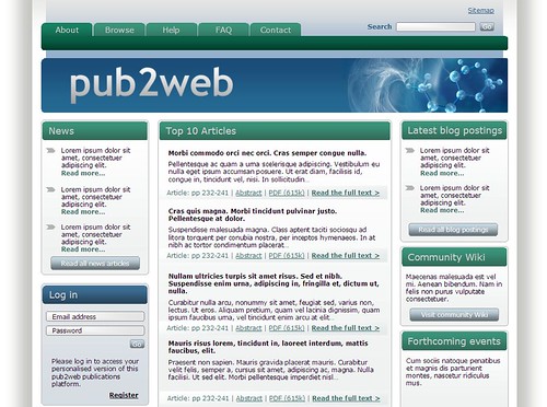 Example of a pub2web publications platform homepage