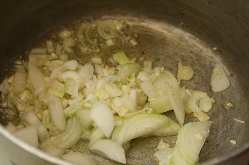 Saute the onions and garlic