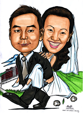 Caricatures couple honeymoon Tibet A4