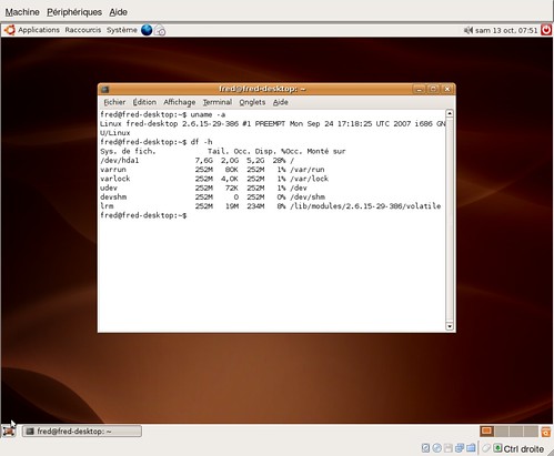 espace pris avec une ubuntu 6.06.1 LTS