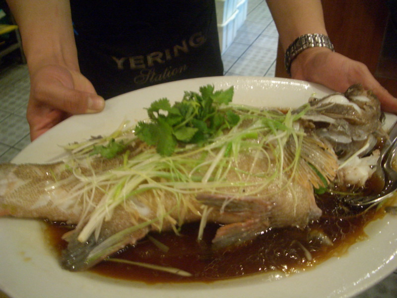 Fish steamed with ginger, lemongrass and soy