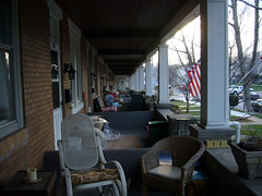 looking down the row of porches