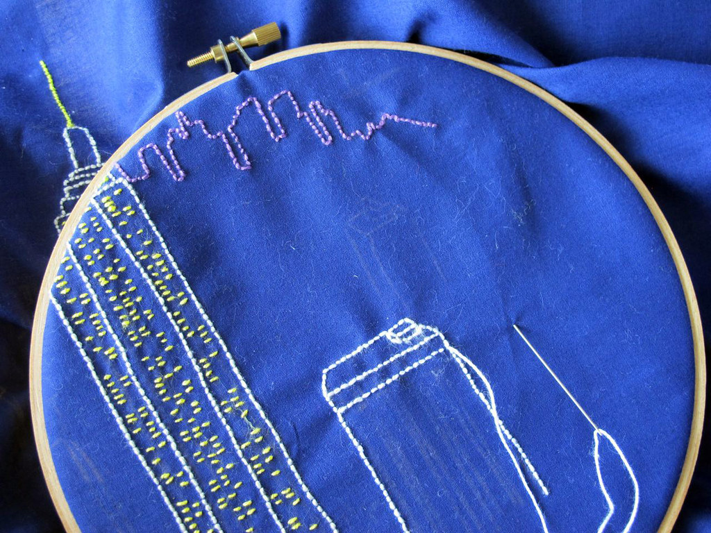 Embroidering the view from the top of the rock, in NYC