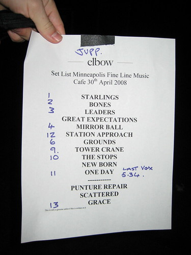 Elbow Set List Minneapolis 4/30/2008