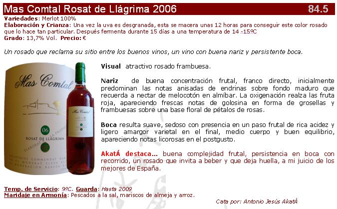 Ficha Mas Comtal Rosat de Llagrima 2006