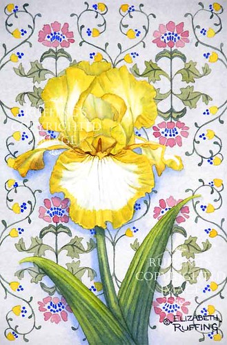 "Yellow and White Iris on Blue" ER15 by Elizabeth Ruffing