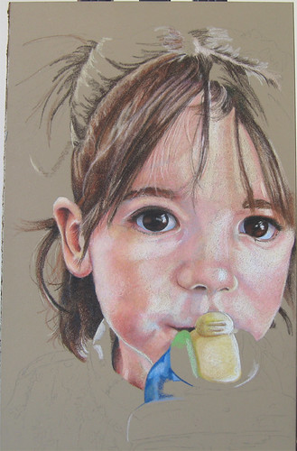 In progress scans of colored pencil drawing entitled Thirsty