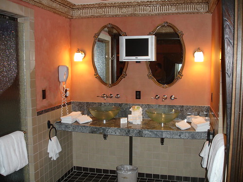 Showboat Atlantic City Pool. Bathroom at House of Blues suite, ShowBoat Atlantic City by James and Heather Hills. live like a rockstar - even watch TV while you are brushing your teeth!