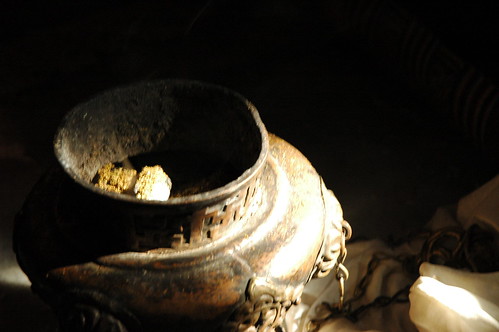 Powdered cedar, Tibet incense in an incense pot or censor on hot coals, Lamdre, Tharlam Monastery, Boudha, Kathmandu, Nepal by Wonderlane