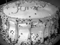 BW cake with sprinkles