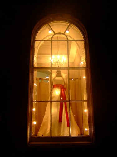 A wedding dress in a window of a shop on Waterloo Place